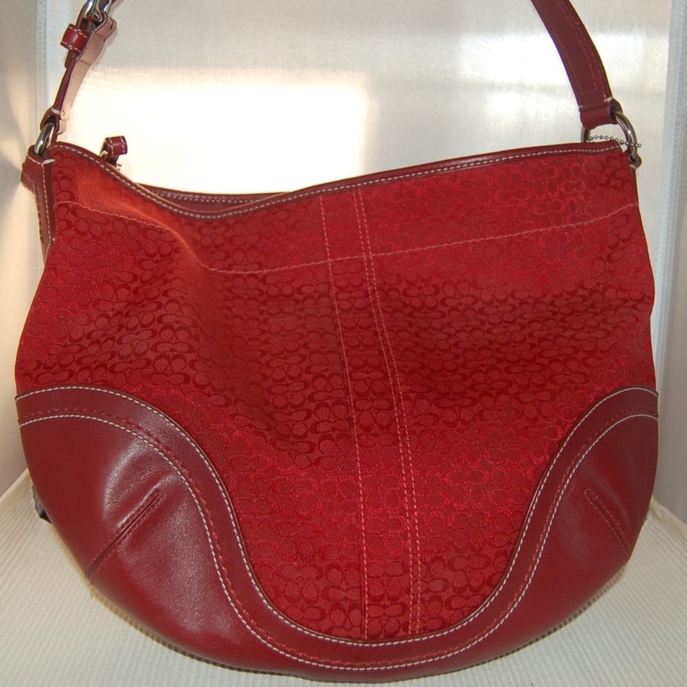 Christmas Red Coach Signature fabric/leather bag